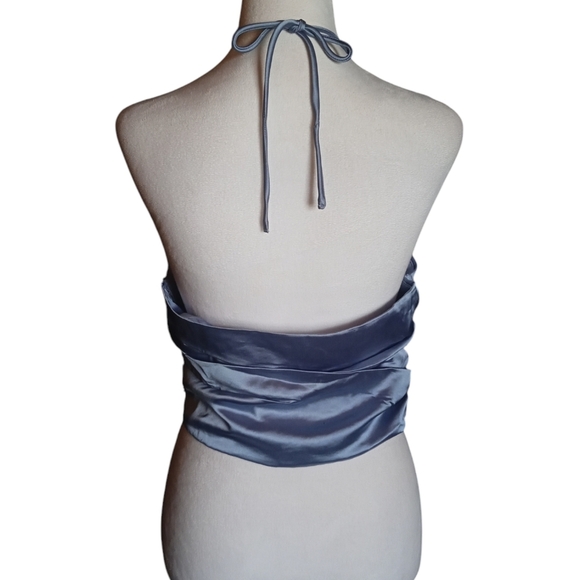 Princess Polly Ice Blue Satin Side Zip Halter Top Size 6 - Picture 4 of 7